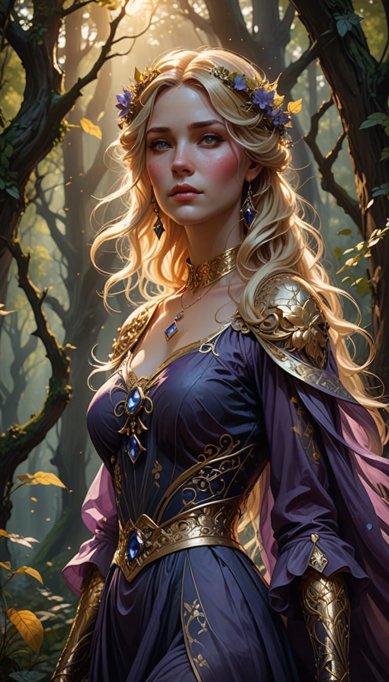 Ethereal Maiden in Mystical Forest, Dark Fantasy Art
