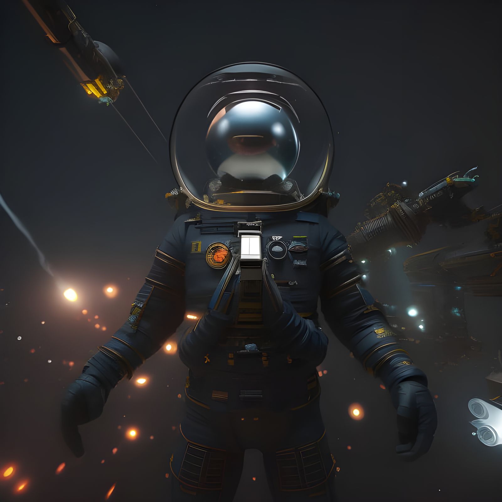 Atompunk Astronaut in Open Cosmos with Shrine