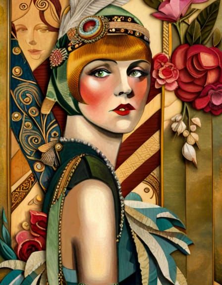 1920s Flapper Fashion Collage Illustration