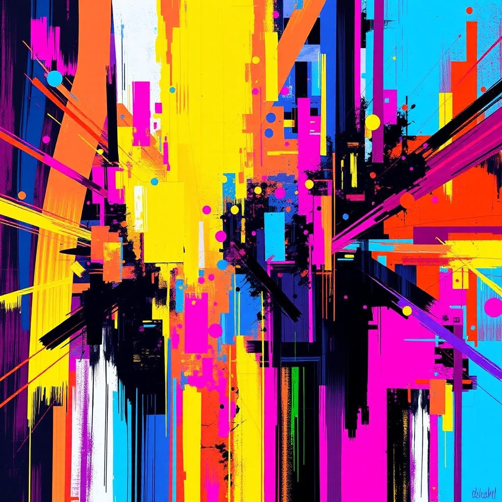 Cyberpunk Glitch Art in Abstract Expressionist Style