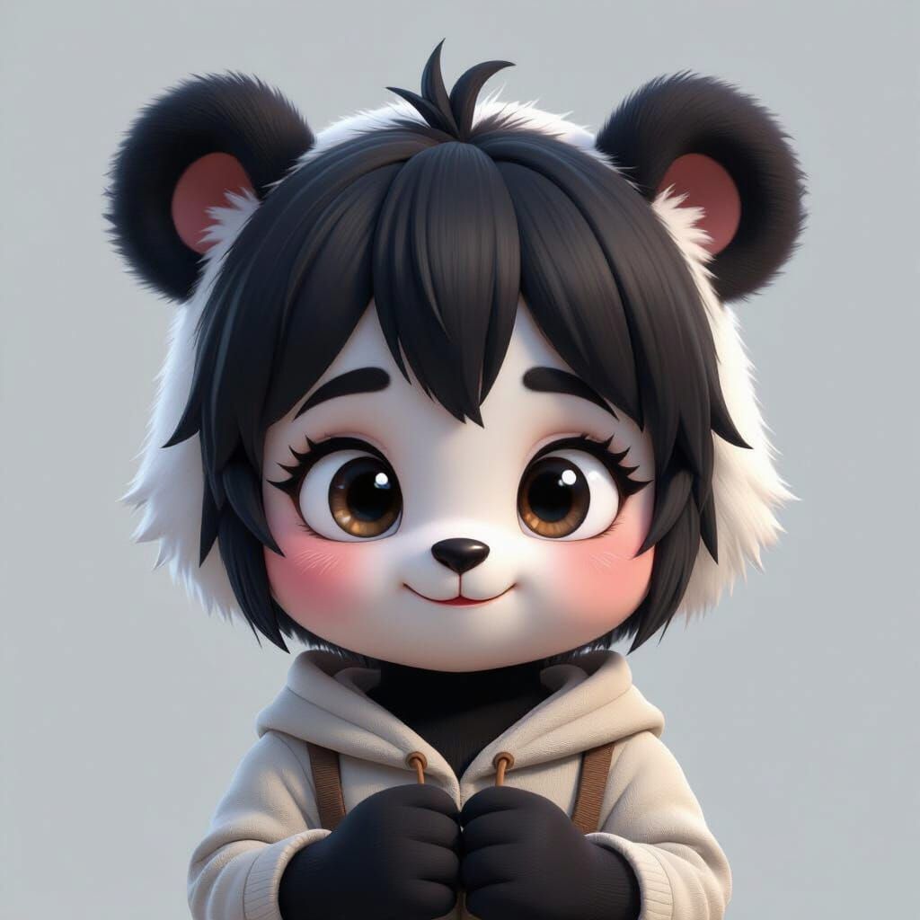 Cute Humanoid Panda Character in Anime Style