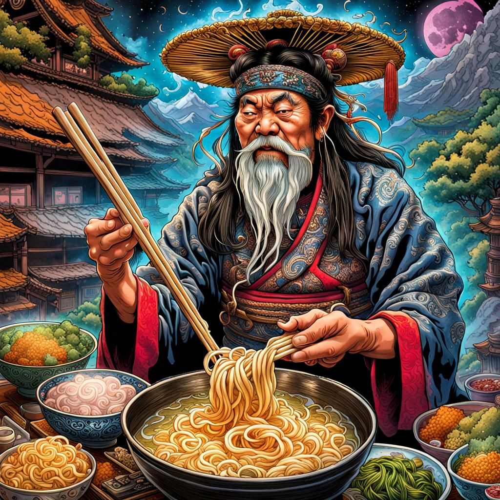 Ramen Shaman Blesses Bowl: Comic Book Art