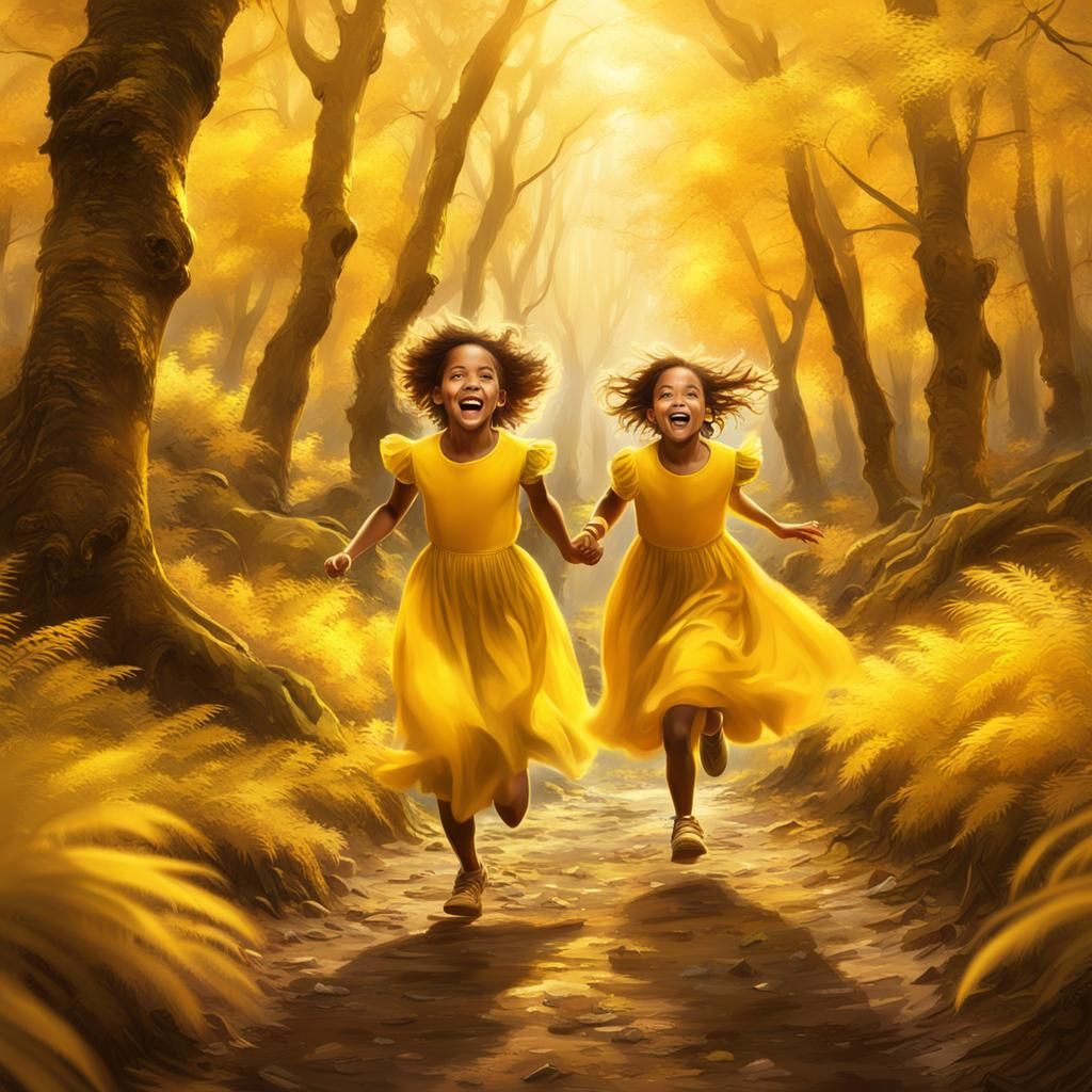 Children Playing in Golden Forest: Digital Matte Painting