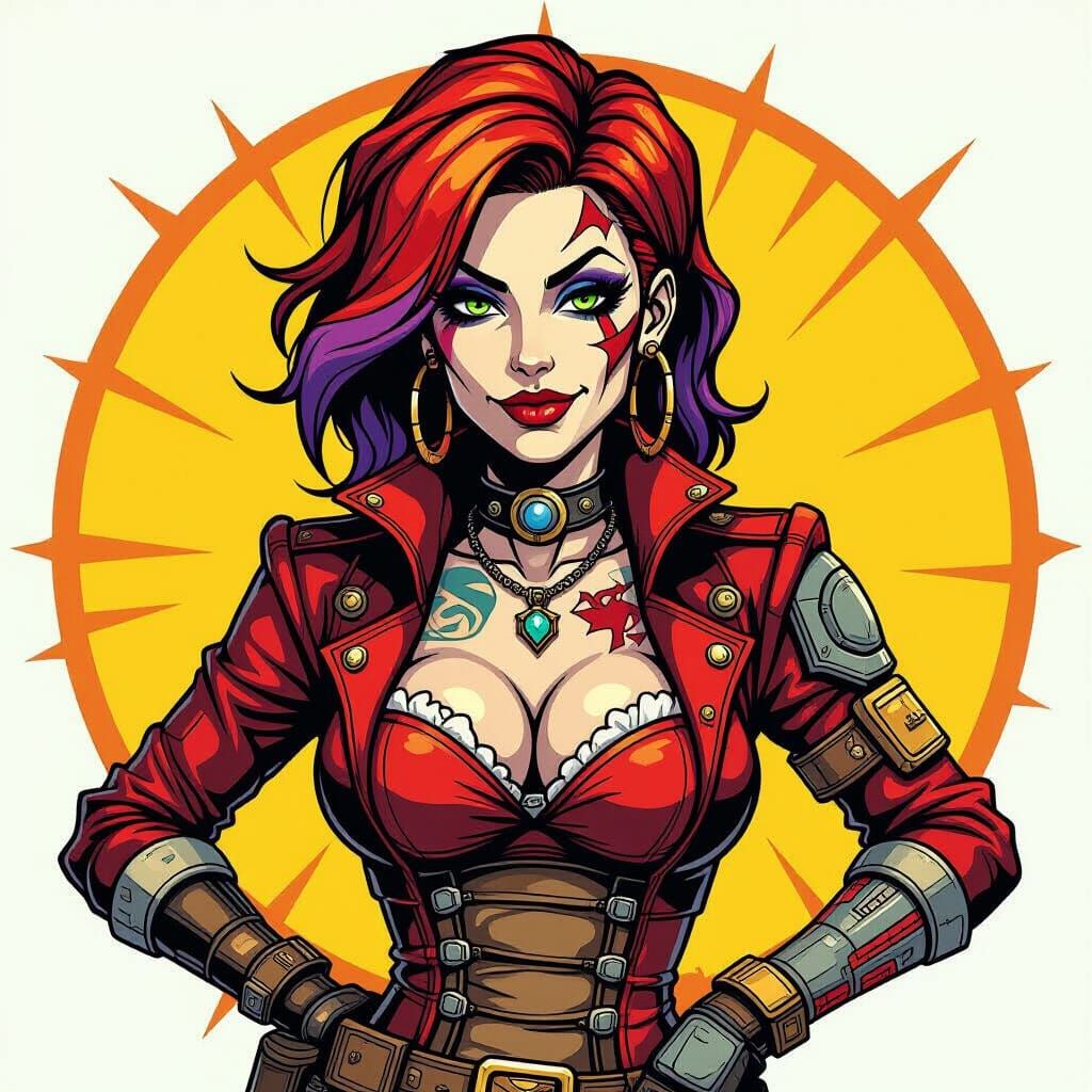 Mad Moxxi Illustration in Cel-Shading Inkpunk Style