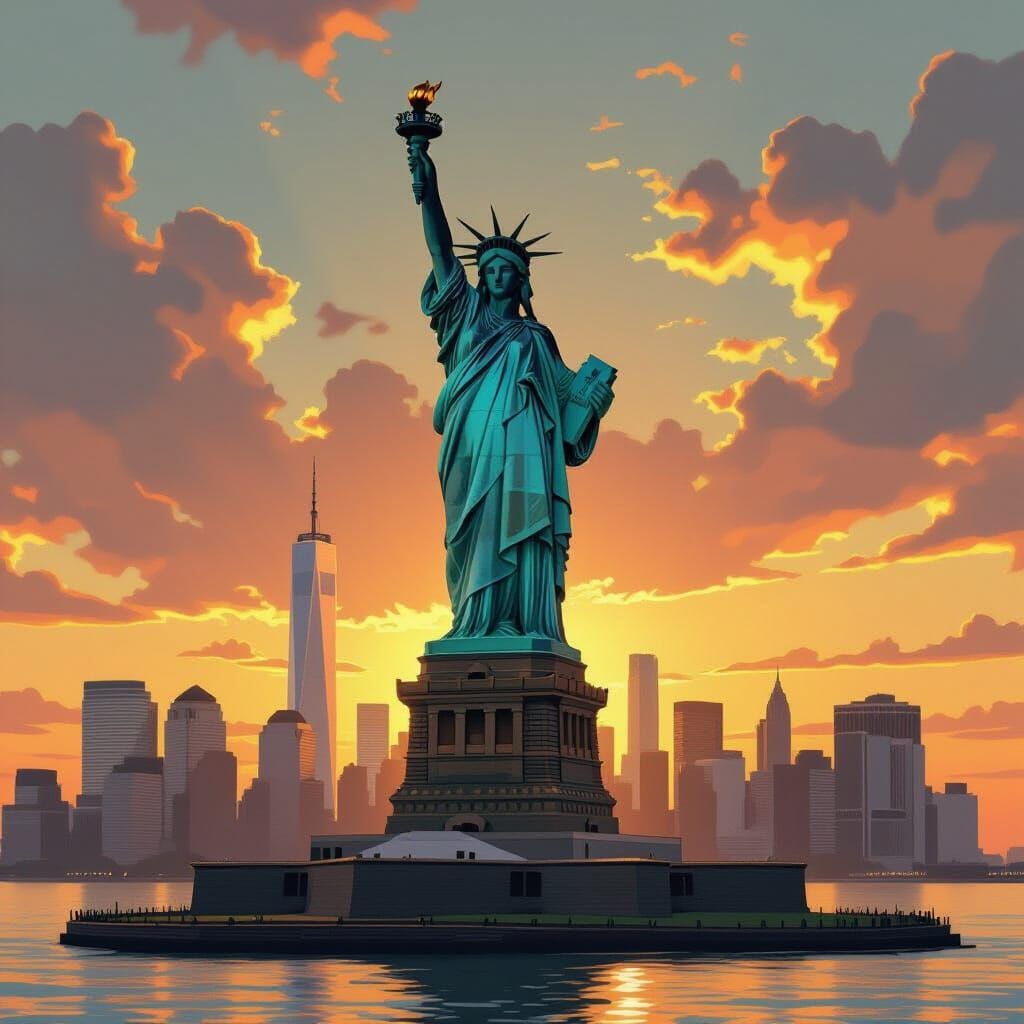 Statue of Liberty in Golden Light, Industrial Art