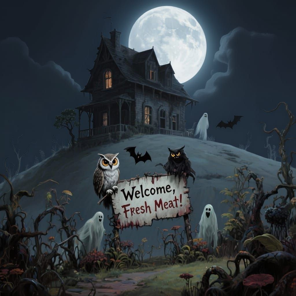 Haunted House Under Full Moon, Horror Film Scenery