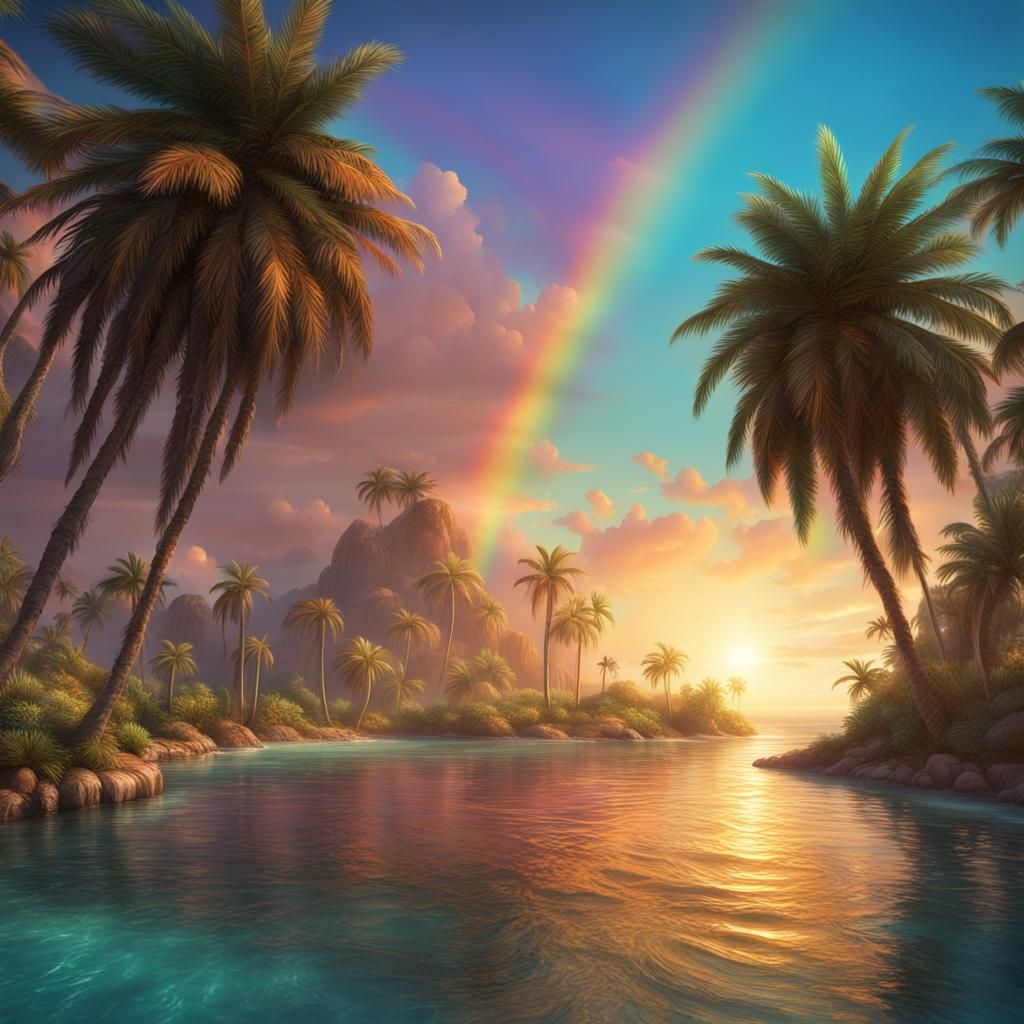 Rainbow Sunrise Over South Texas Coastal Palms