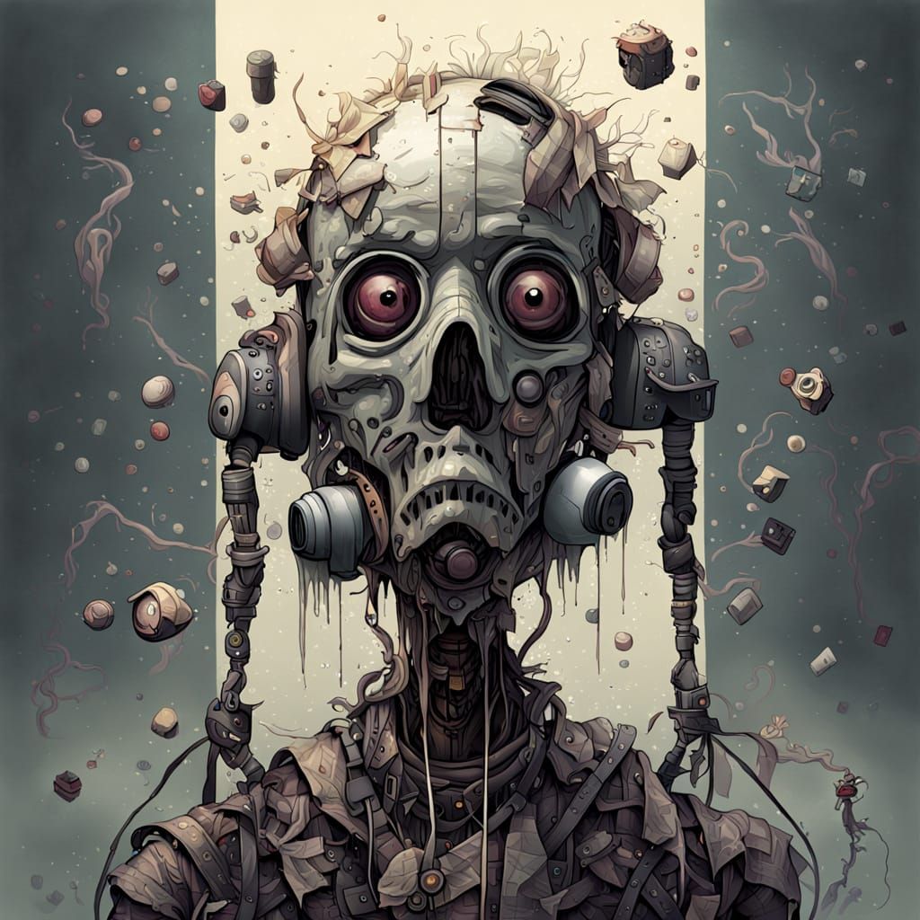 Anthropomorphic Artwork Deconstructed in Zero Gravity