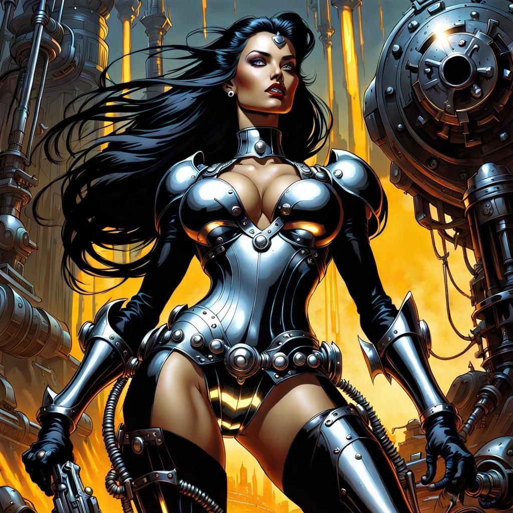 Chrome Cyborg Woman in Post-Apocalyptic Art Nouveau