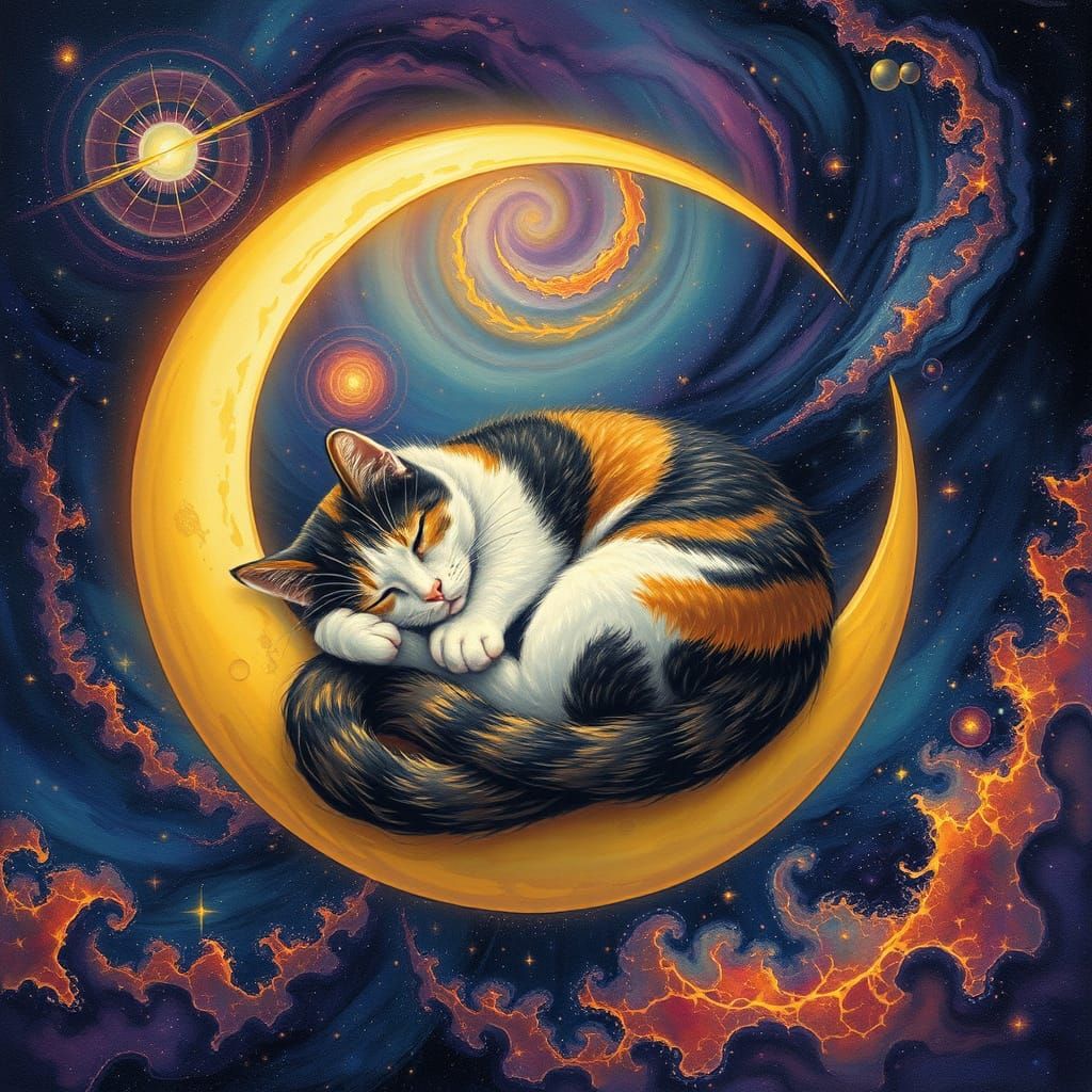 Celestial Calico Cat in Vibrant Galaxy