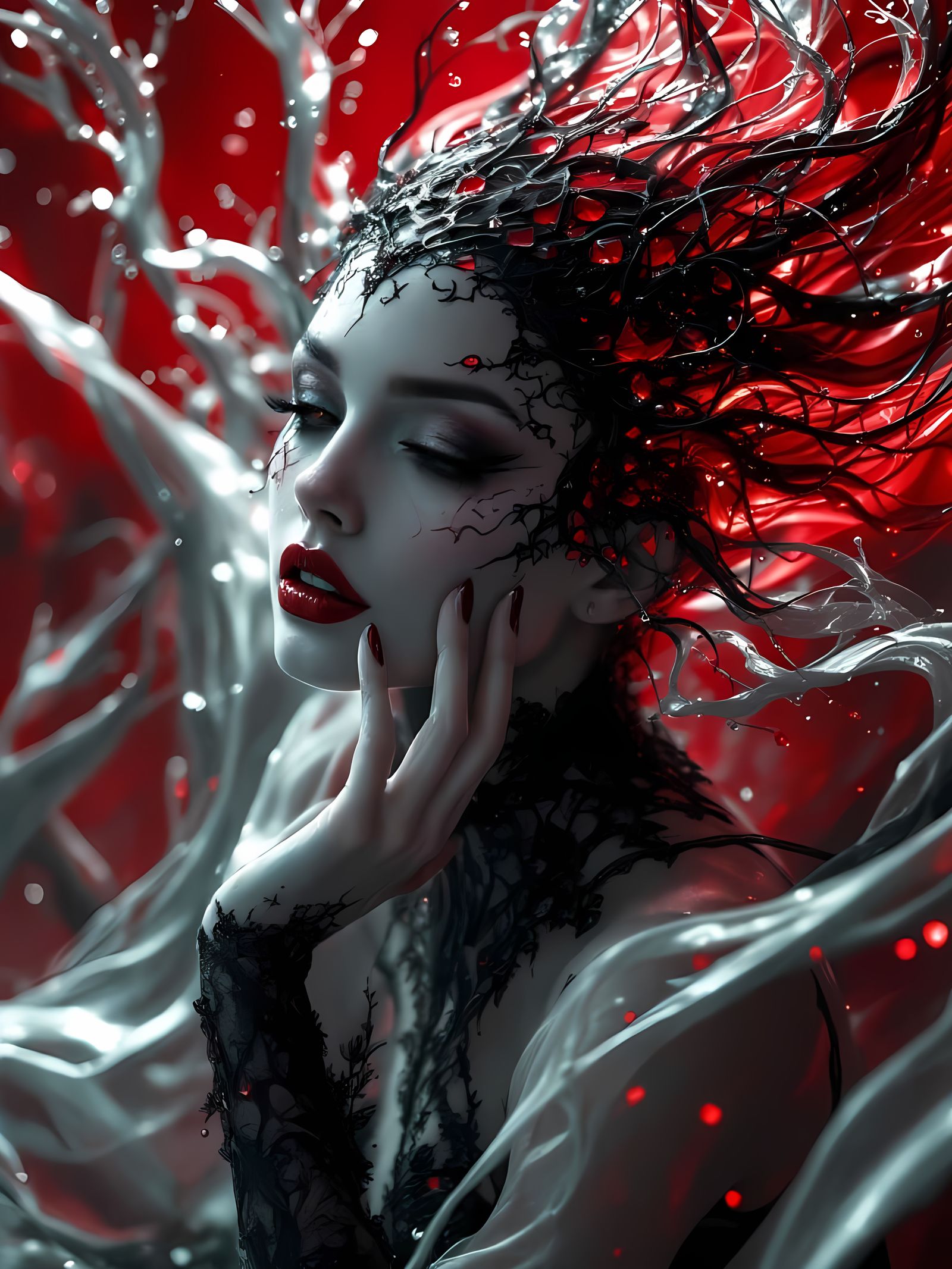 Ethereal Vampire Maiden in Ruby Elegance