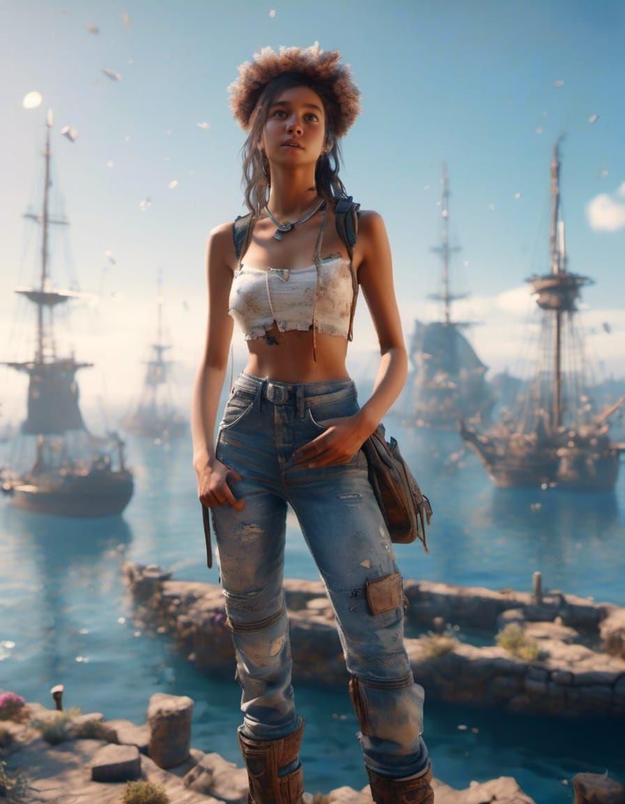 Hyperreal Girl Posing with Phone in 3D Style