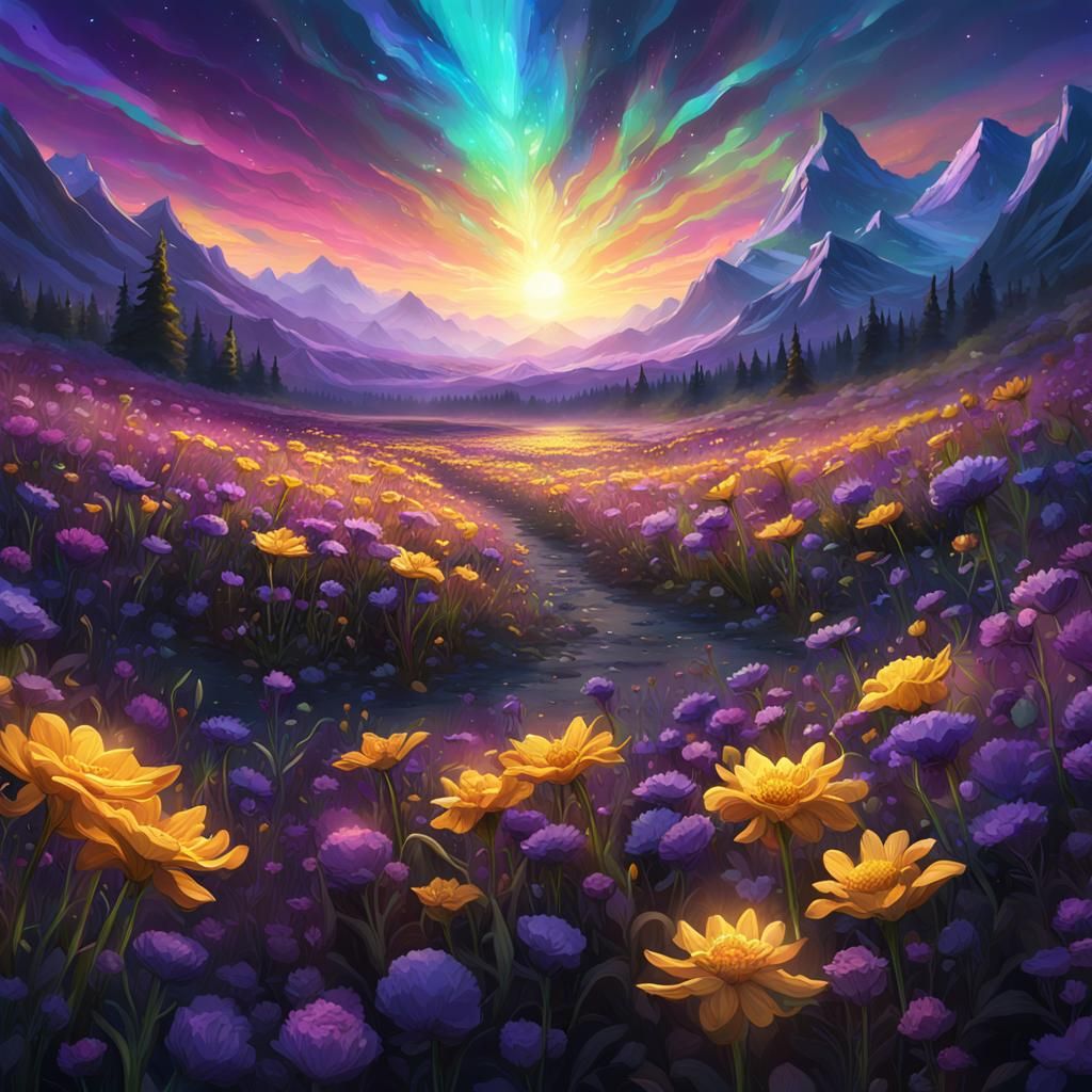Luminous Floral Field: A Dark Fantasy Concept Art