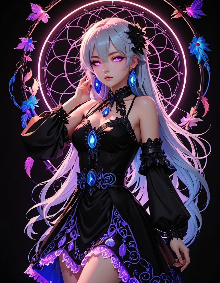 Neon Pastel Goth Dress in Anime Style