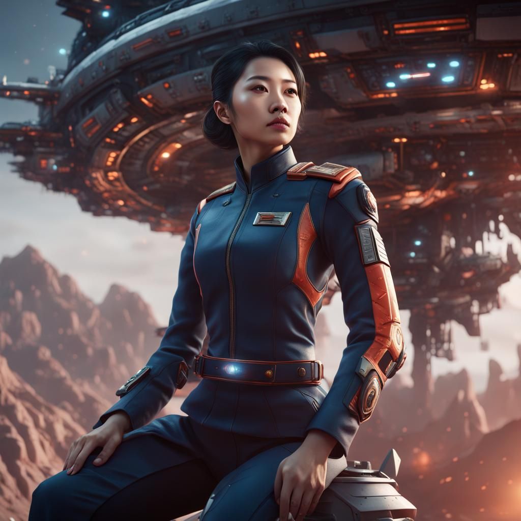 Powerful East Asian Woman on Space Cruiser