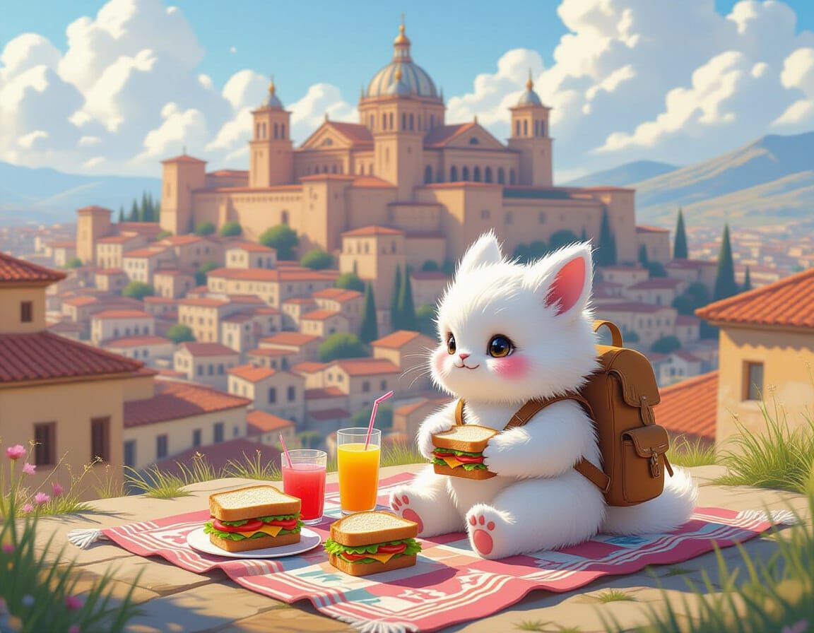 Mystical Creature Picnic Overlooking Ancient City