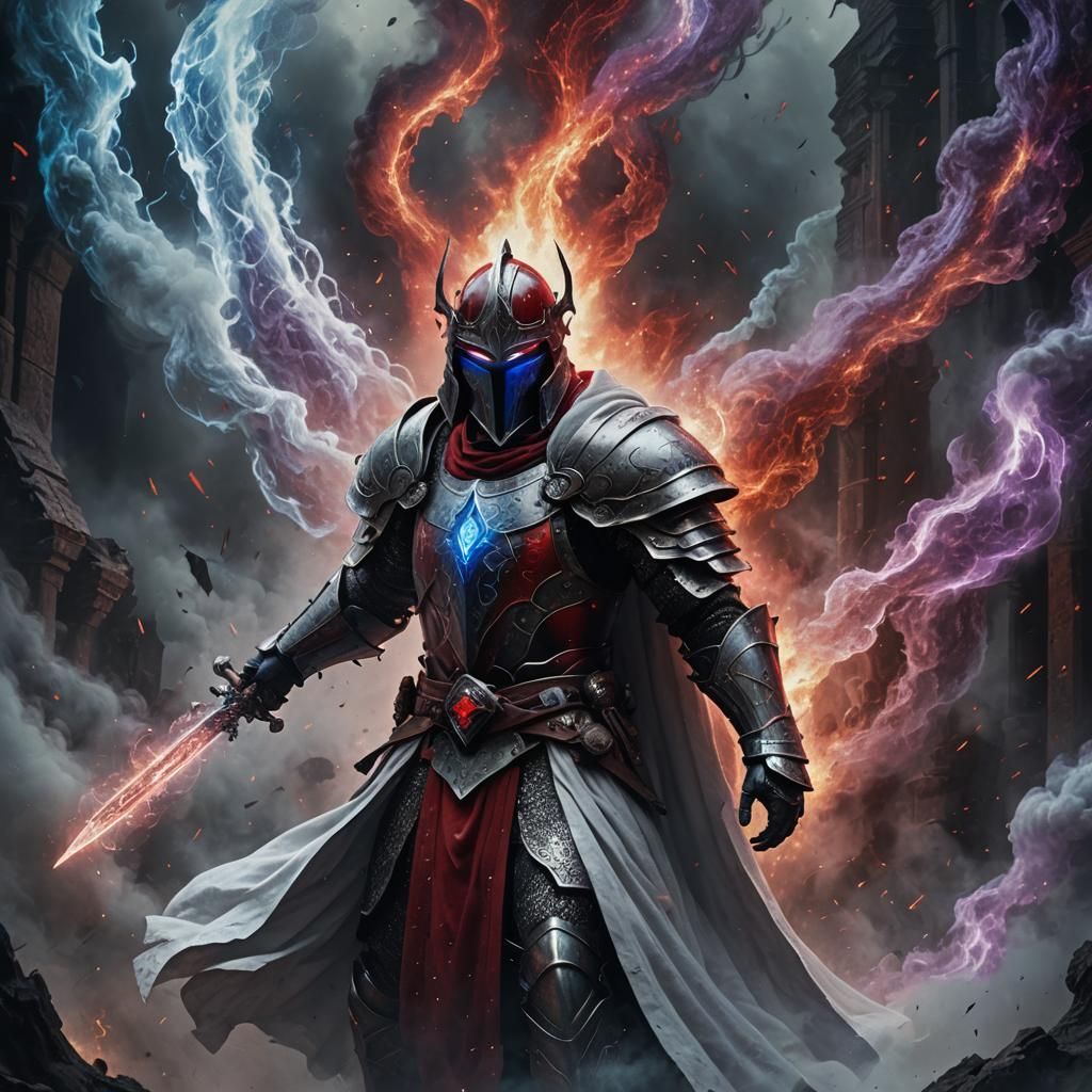 Red Knight in Smoke Vortex: Digital Matte Painting