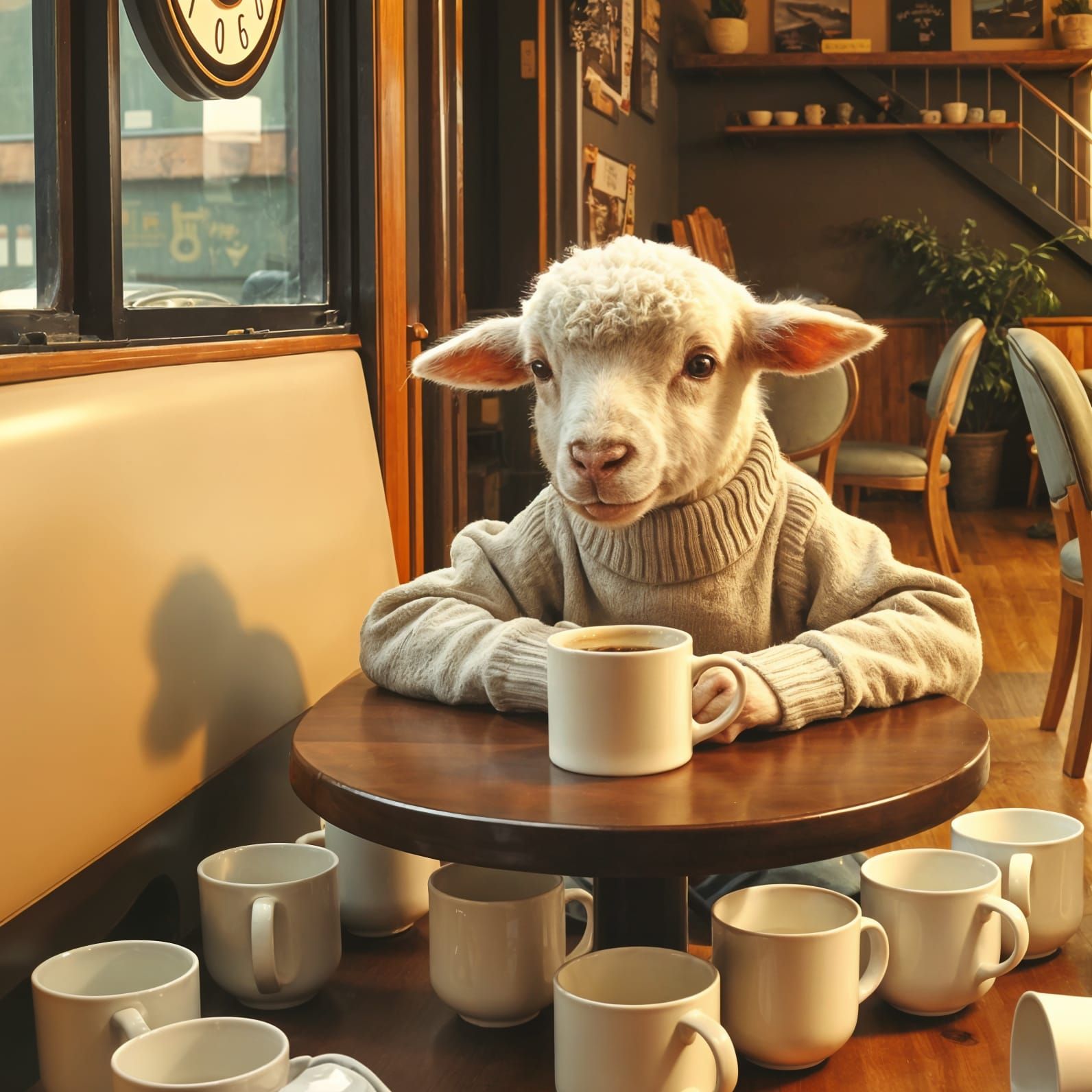 Jittery Lamb Overdoses on Coffee in Cafe