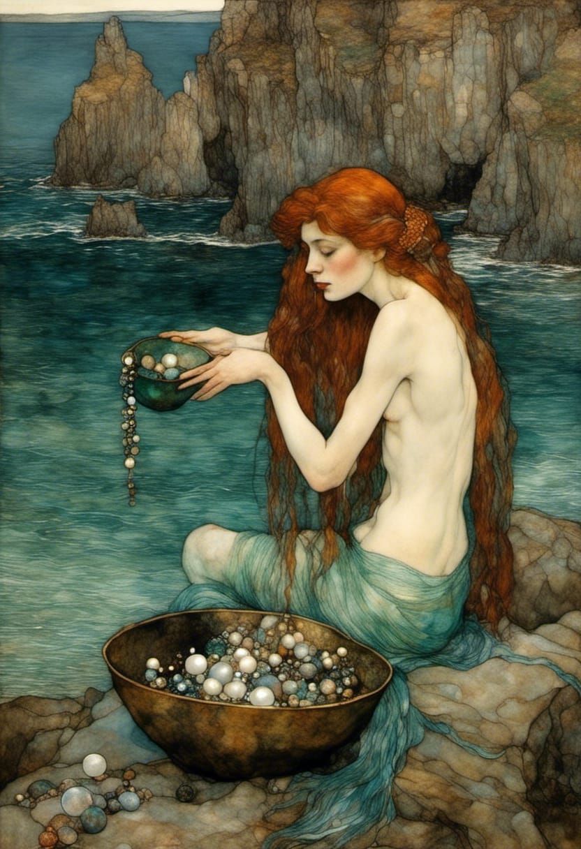 Mermaid in Secluded Cove, Early 20th-Century Style
