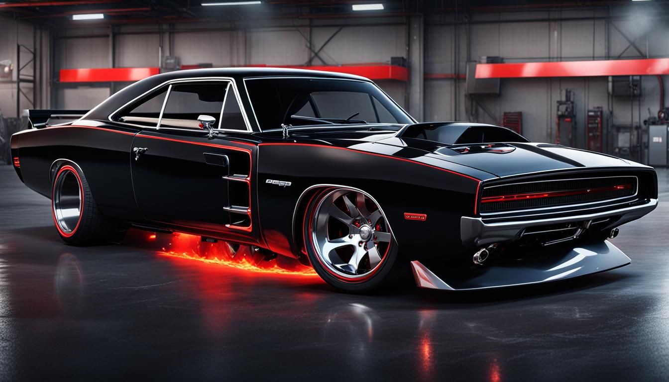 Detailed 3D Anime Art of Black Dodge Charger