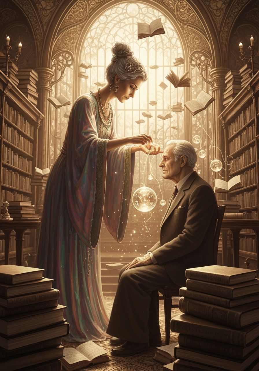 Mystical Memory Curator in Victorian Library, Art Nouveau St...