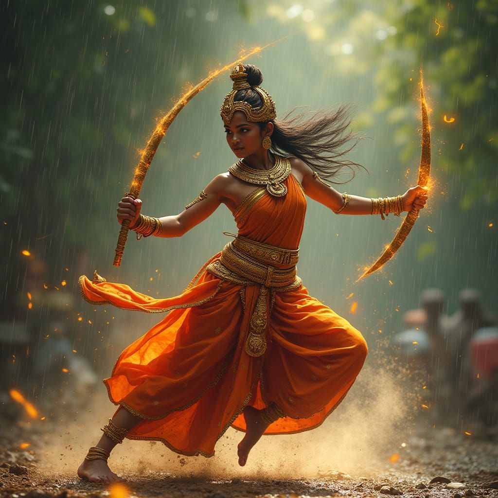 Fierce Kalarippayattu Warrior in Golden Attire Unleashes Acr...