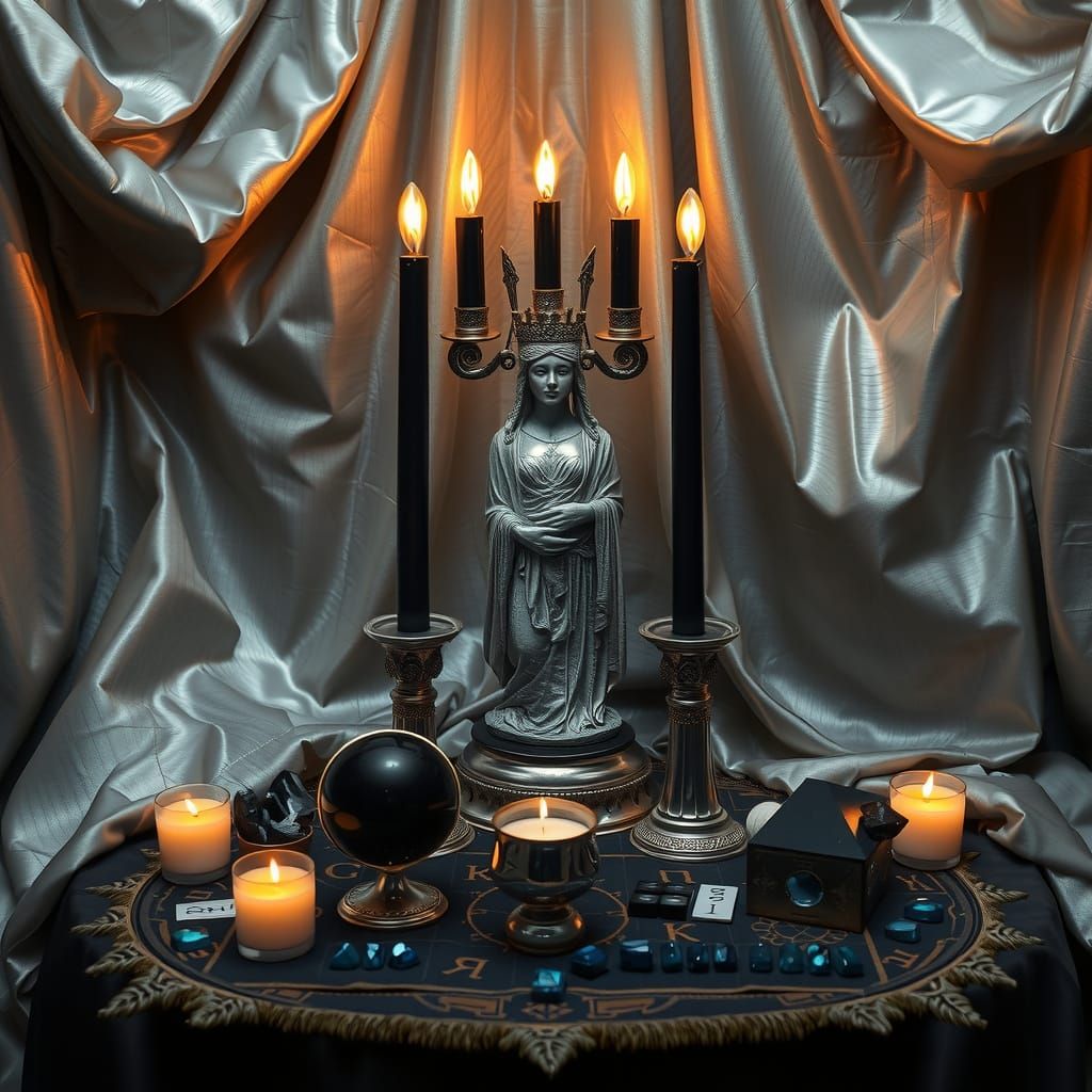 Ethereal Goddess Hekate Altar in Biomechanical Mysticism