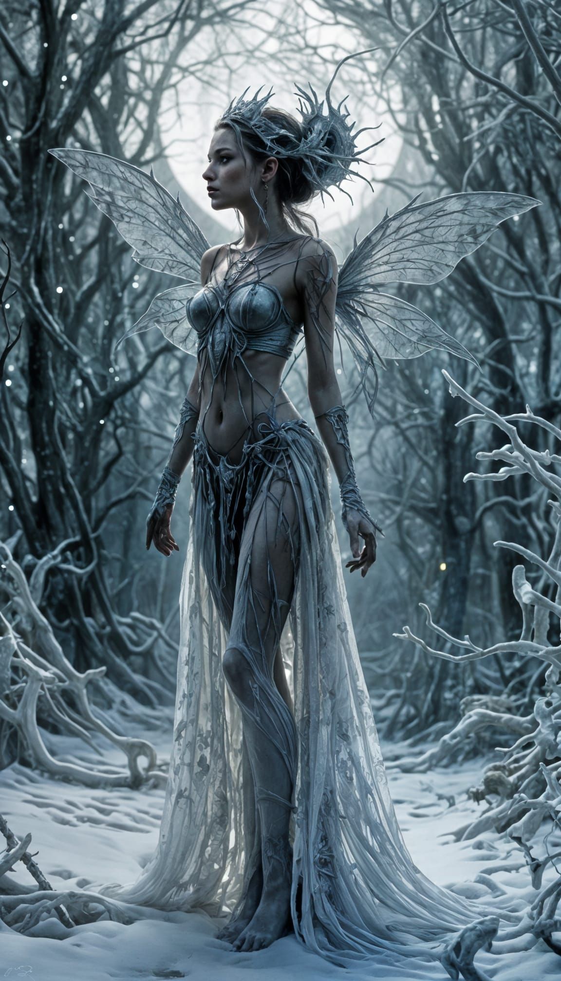Gossamer Woman in Dark Winter Fantasy