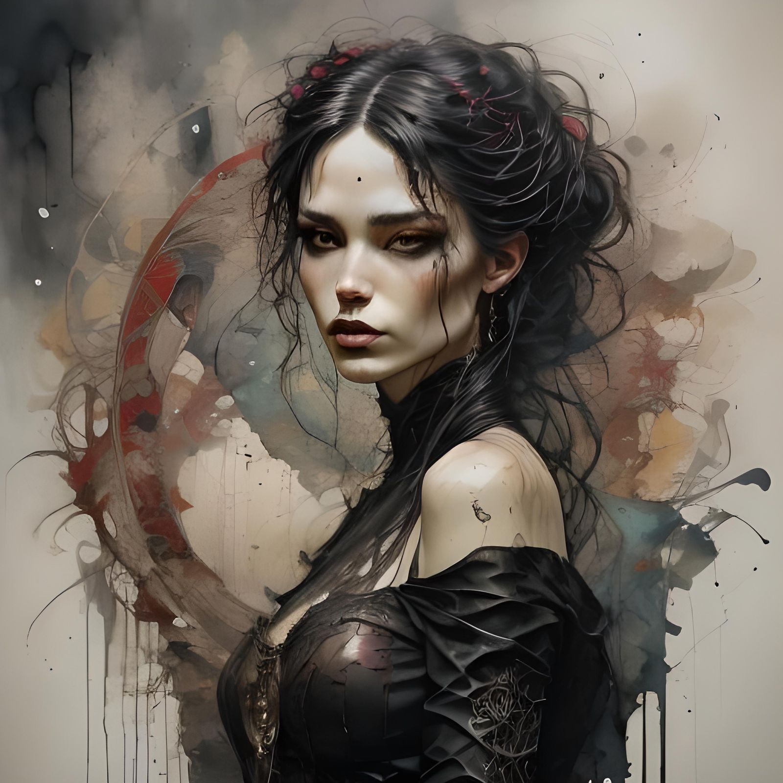 Gothic Girl in Inky Dark Art Style