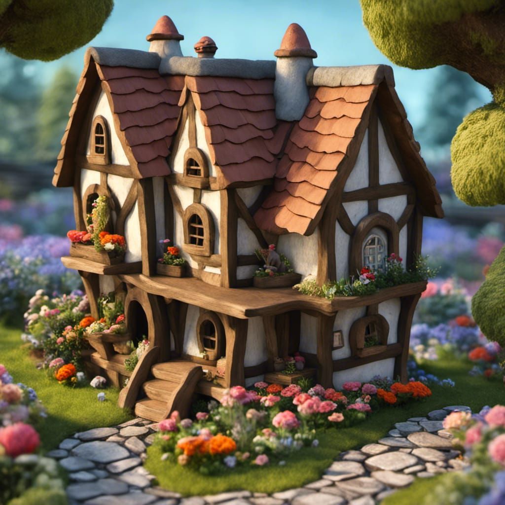Gnome House Surrounded by Flower Gardens