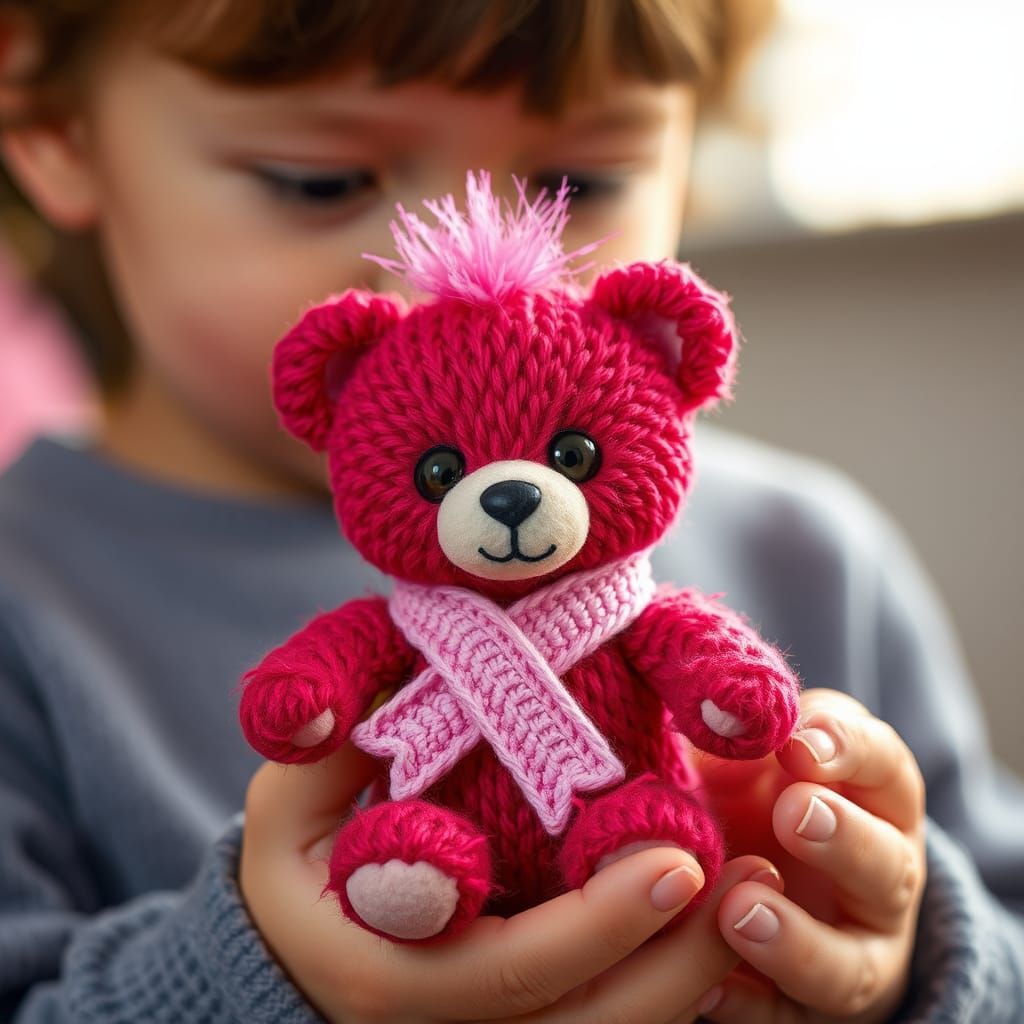 Child with Red Baby Bear in Whimsical Digital Art