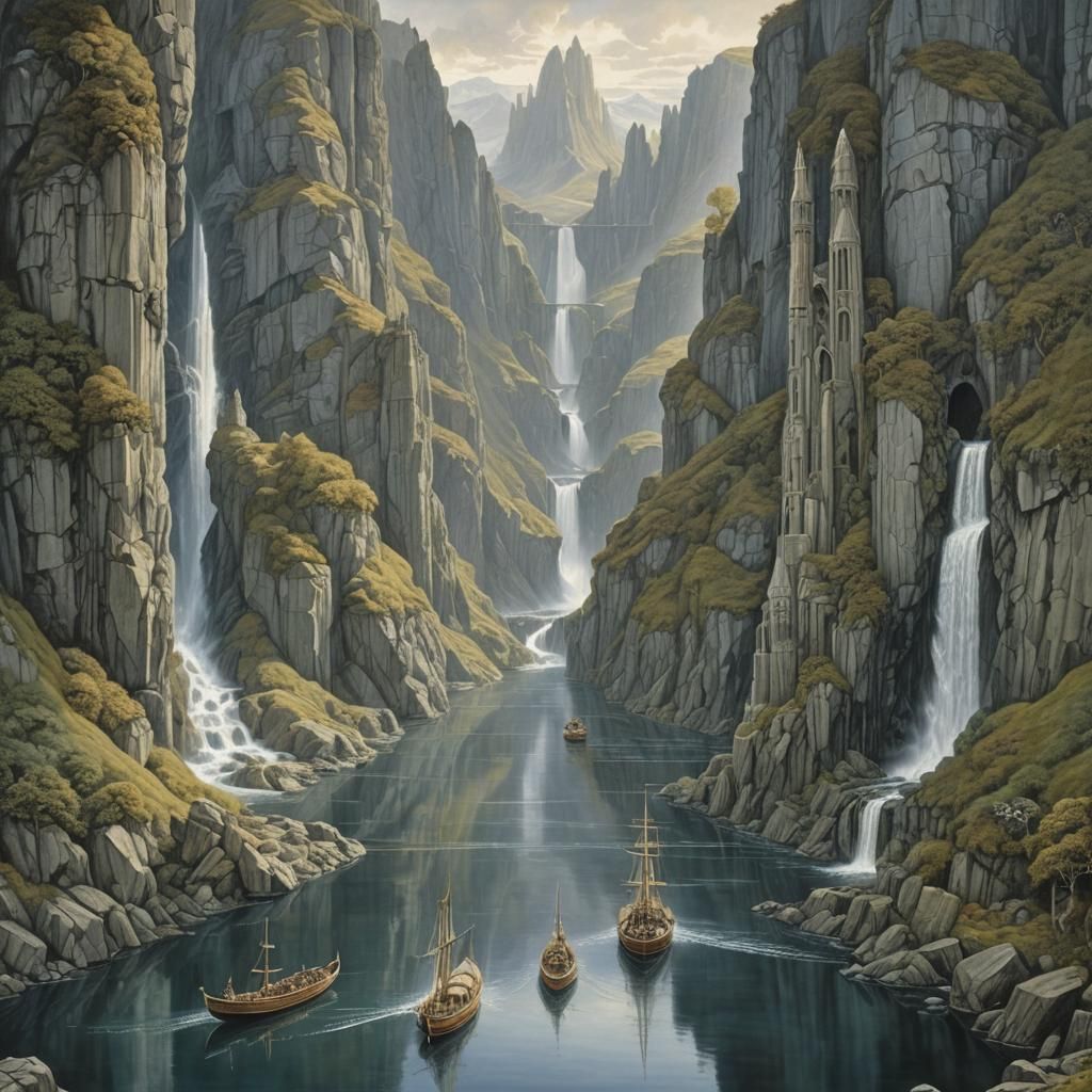 Anduin River Painting with Argonath Statues