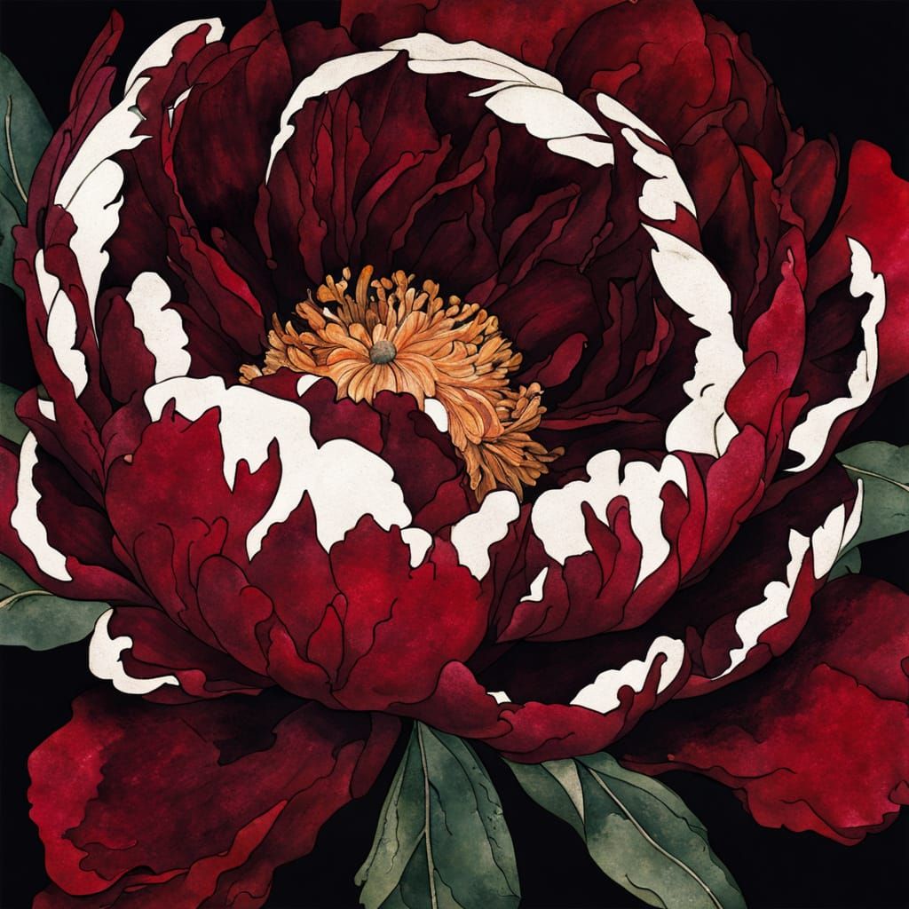 Burgundy Peony Blossom in Grunge Style