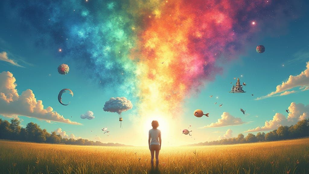 Dreaming with Open Eyes in Vibrant Surreal Landscape