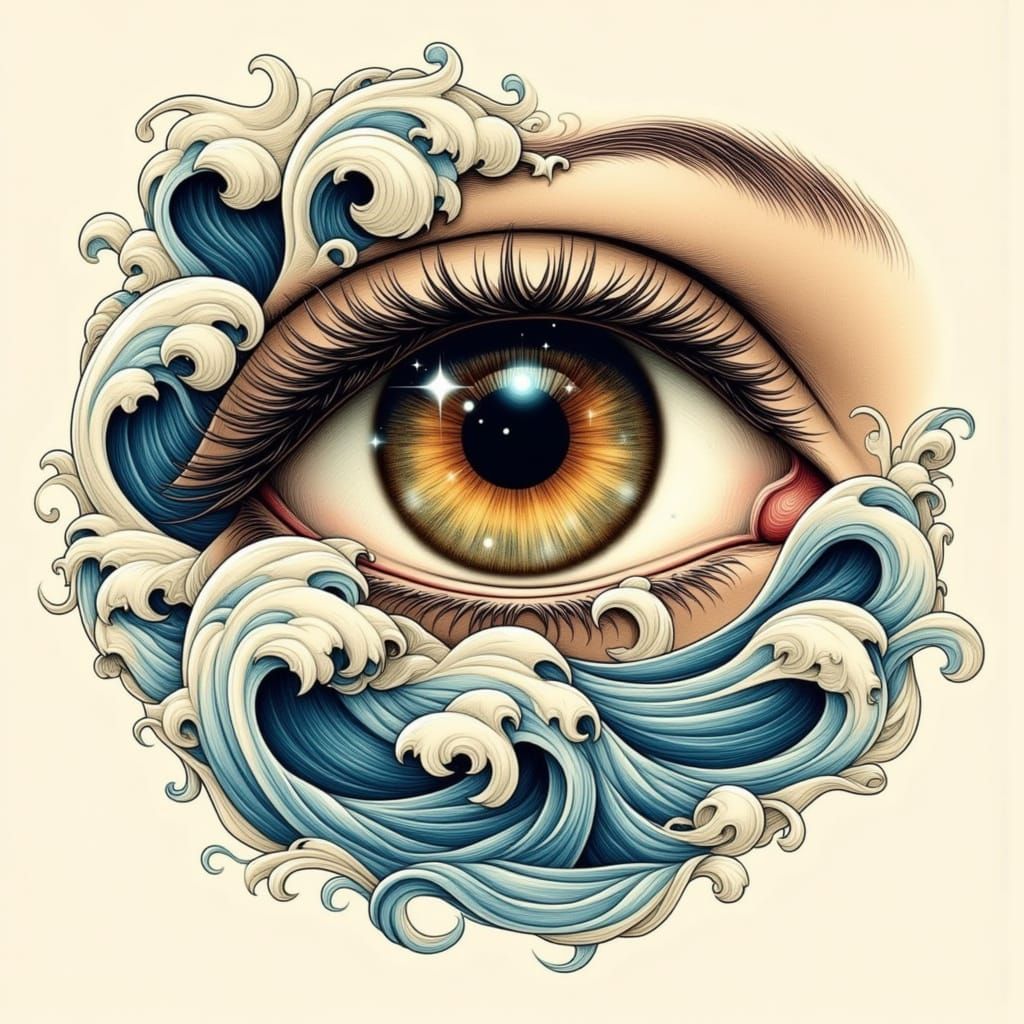 Surreal Eye Tattoo in Neo Art Nouveau Style