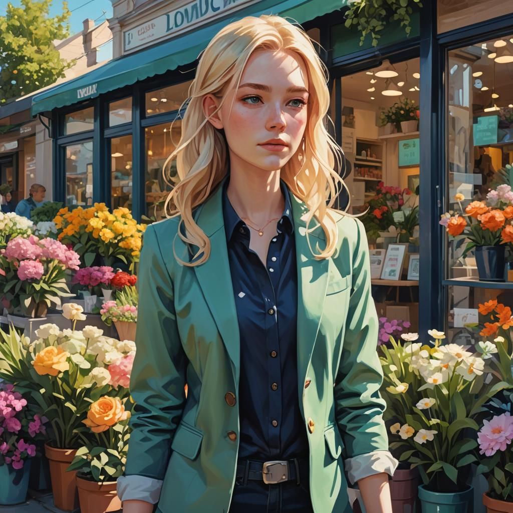 Teen Girl in Flower Shop: Digital Fantasy Art