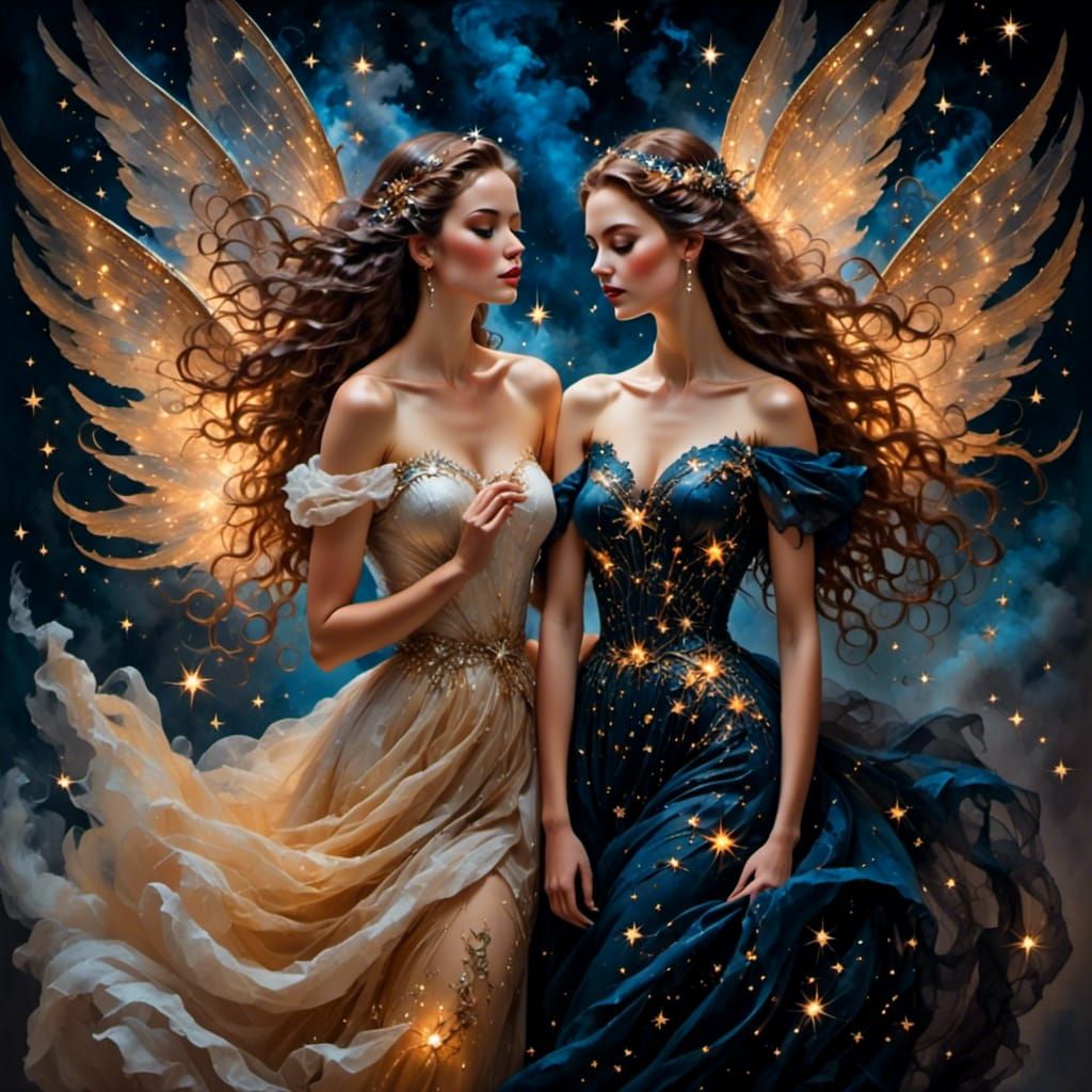 Fairy Friends in Starlit Painted Portrait