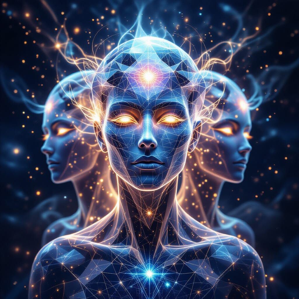 Cosmic Beings of Starlight in Surreal Art