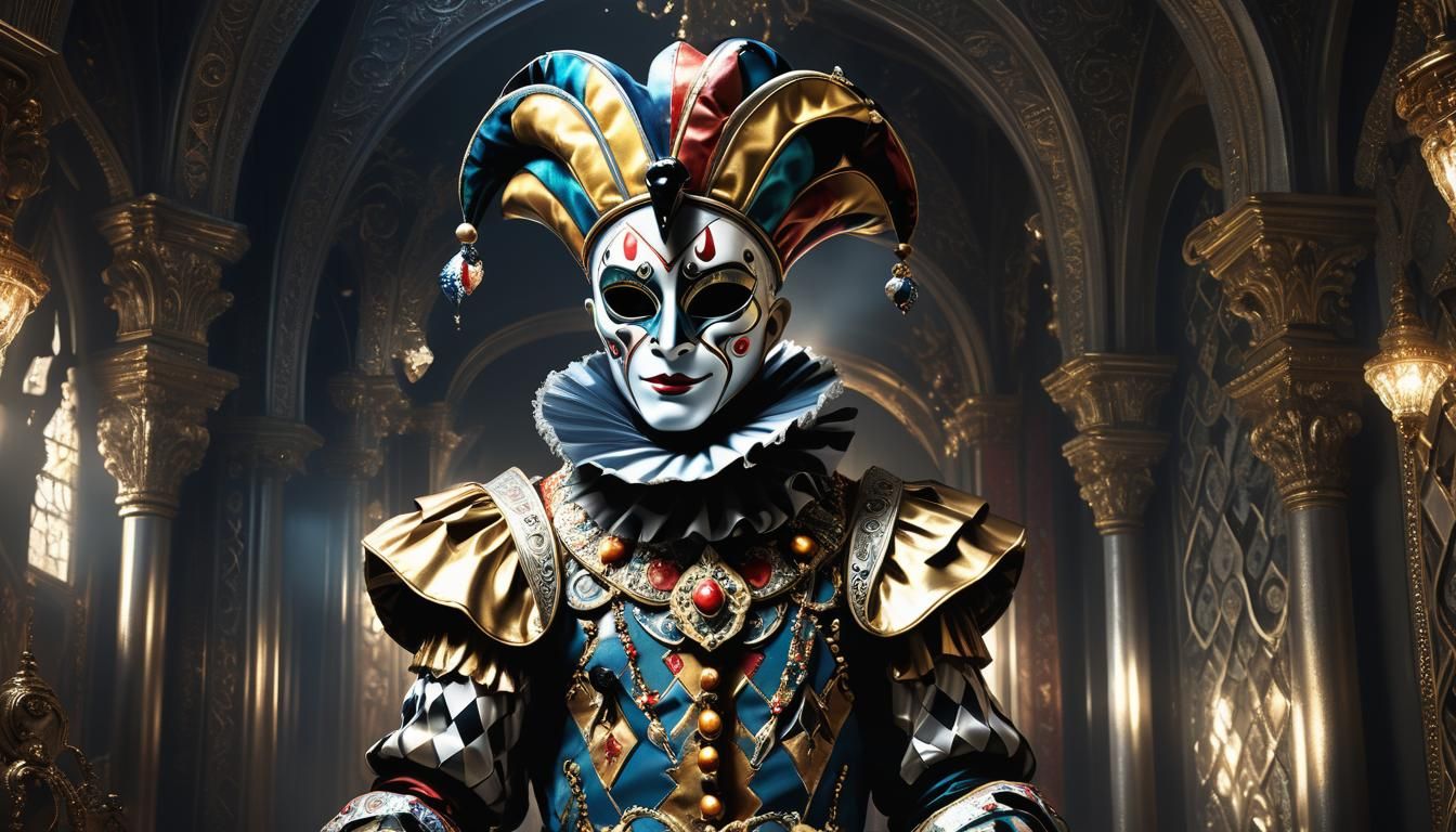 Baroque Harlequin in Black, Gold, and Silver