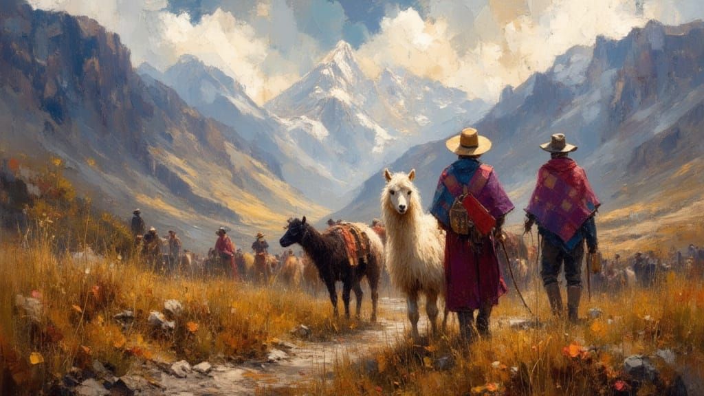 Andean Herders in 19th Century Oil Painting