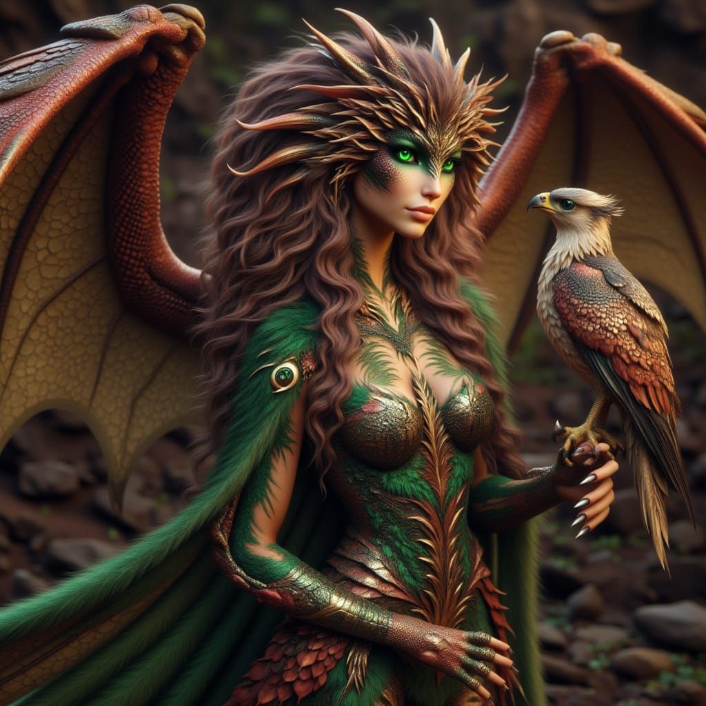 Martian Princess with Dragon and Falcon in Fantasy Art