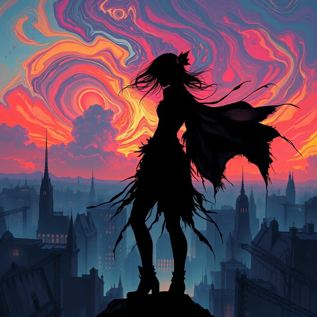 Goth Silhouette Against Vibrant, Unnatural Sky