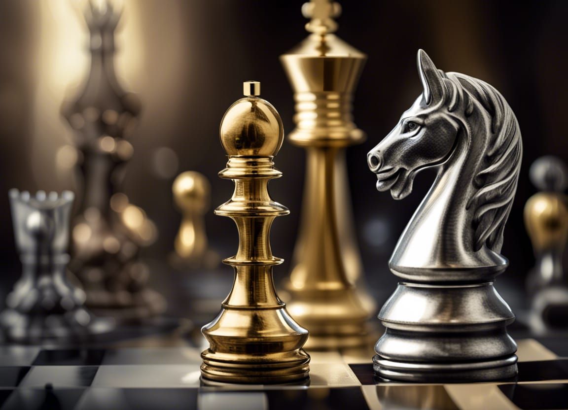 Silver and Gold Chess Pieces Trophy