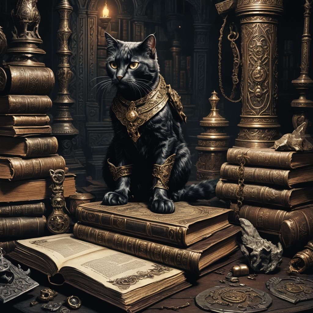Mystical Cat Illustration in Dark Fantasy Style