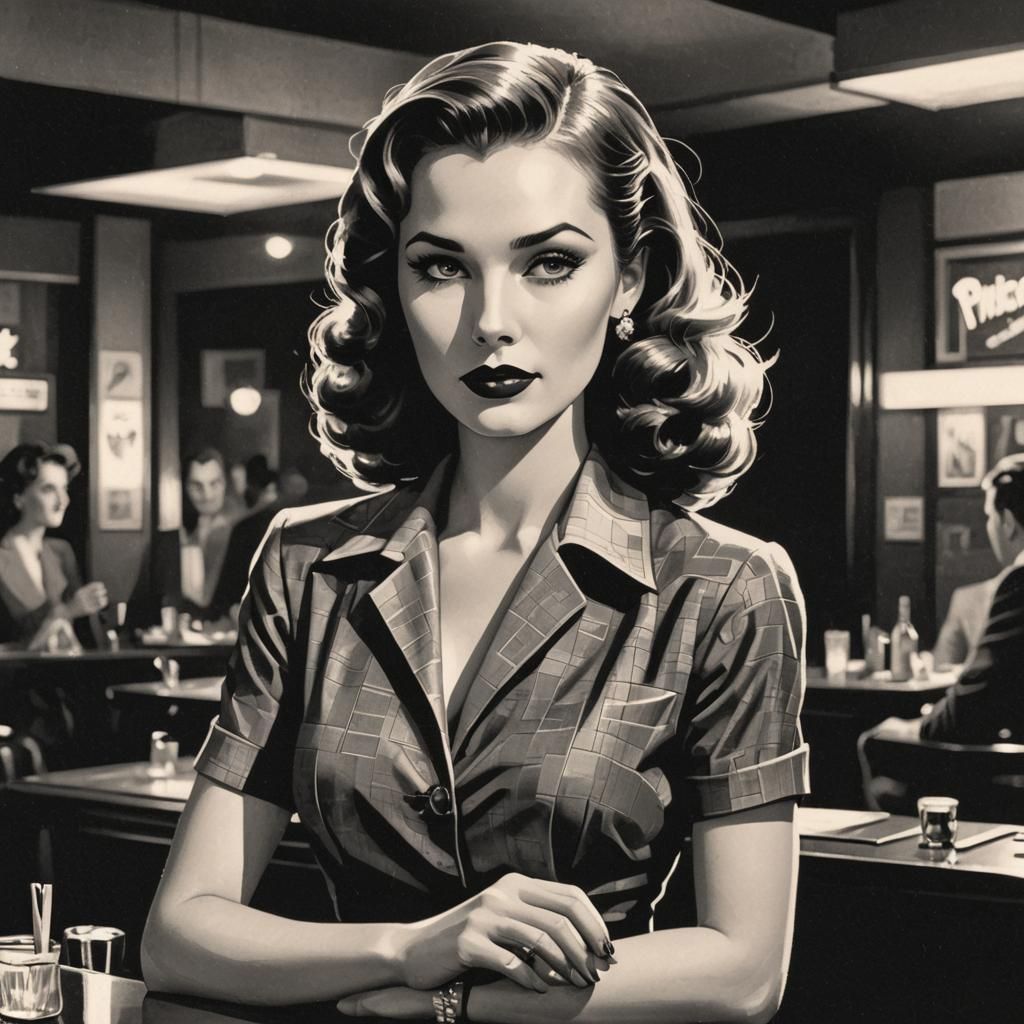 Film Noir Pixel Girl in Nightclub Scene