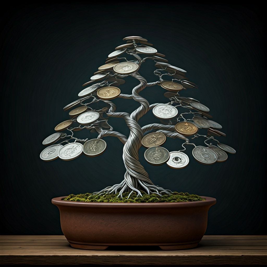 Bonsai Tree of Silver Wire and Japanese Coins
