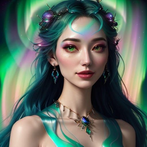 Whimsical Goddess Radiates Joyful Euphoria in Dreamlike Surr...