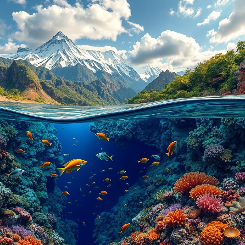 Vibrant 3D Landscape: Mountains, Jungle, Desert, and Reef