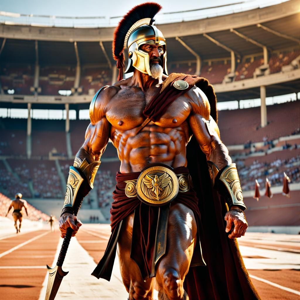 Spartan Warrior in Stadium as Bronzepunk Art