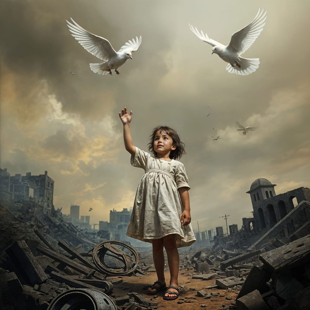 Dove of Peace Over War-Torn Land